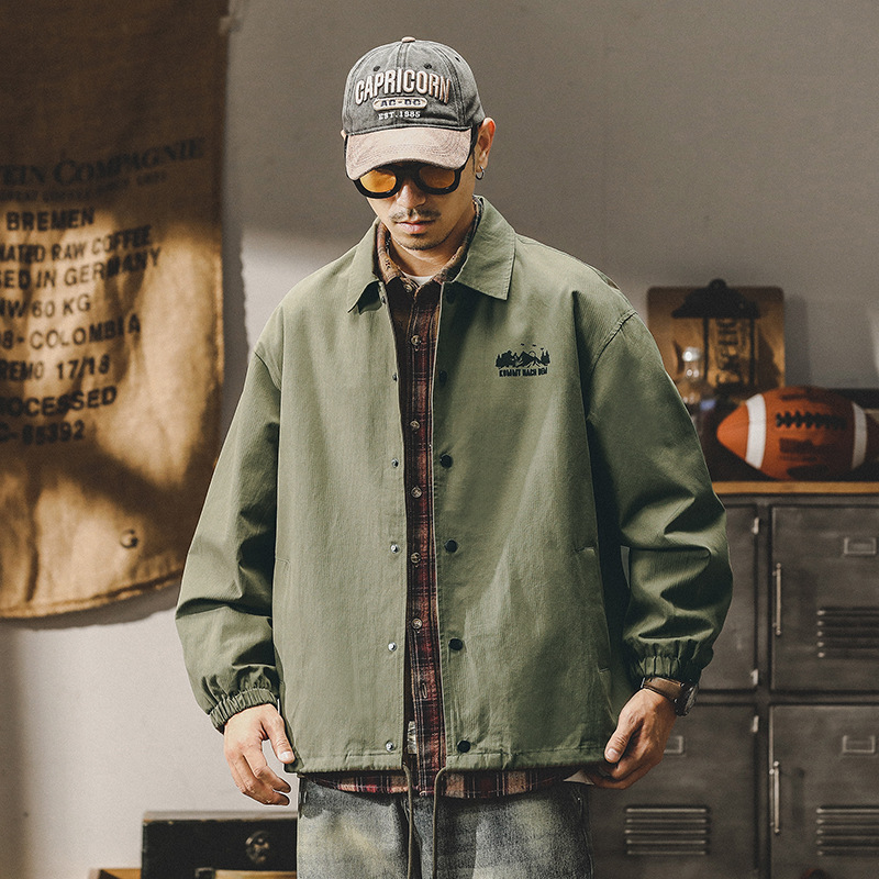 杰雷諾美式潮牌山系印花飛行員夾克男秋冬款休閒翻領教練服外套男