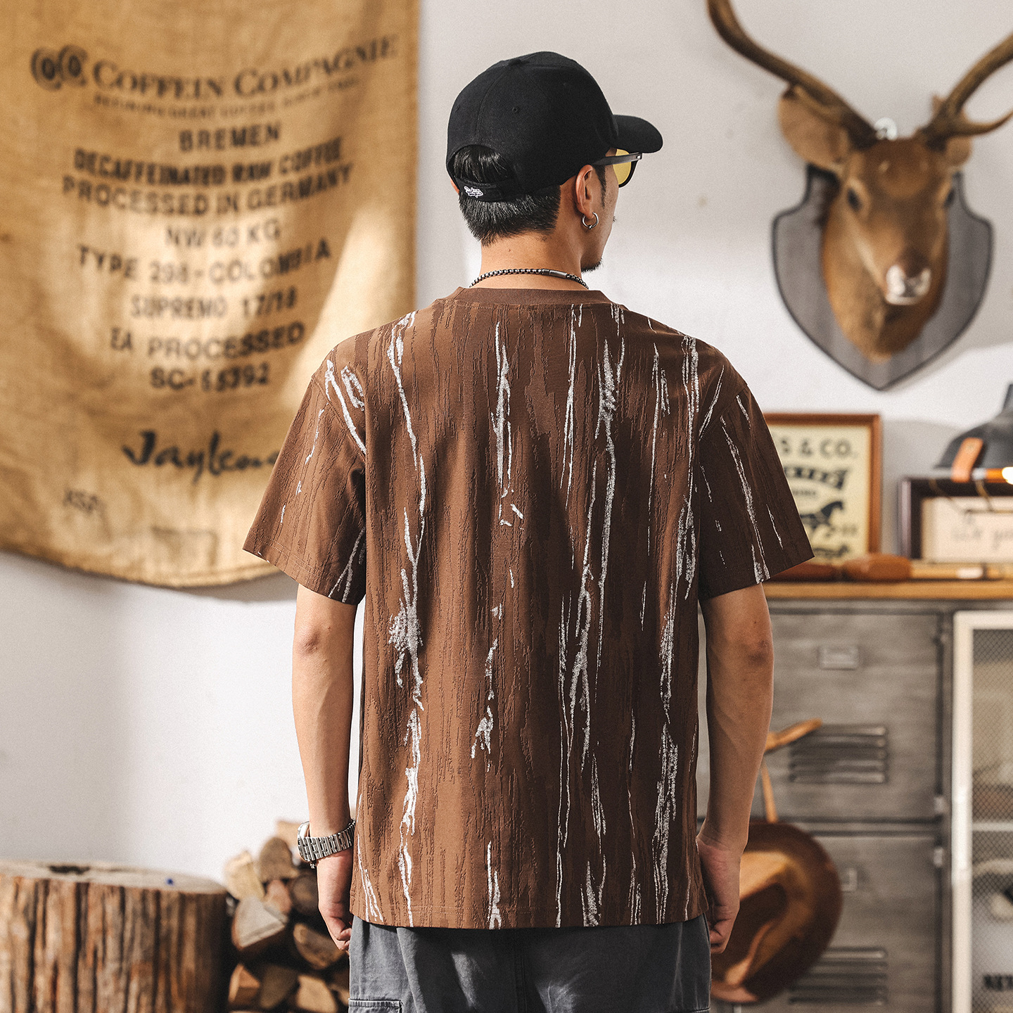 高級感提花男士短袖t恤夏季2025新款潮流美式上衣男休閒半袖體恤