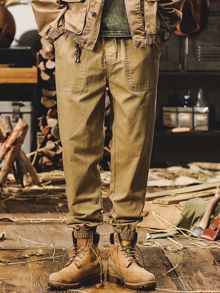 美式重磅工裝褲男春秋款束口褲子2024新款簡約百搭寬鬆直筒休閒褲