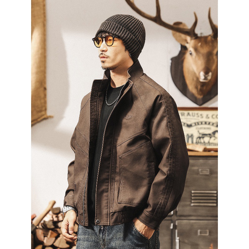 美拉德復古皮衣外套男春秋2025新款寬鬆機車服美式秋季休閒皮夾克