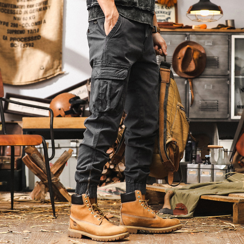 美式復古工裝褲子男秋季戶外機能戰術休閒褲男潮牌寬鬆男士束腳褲