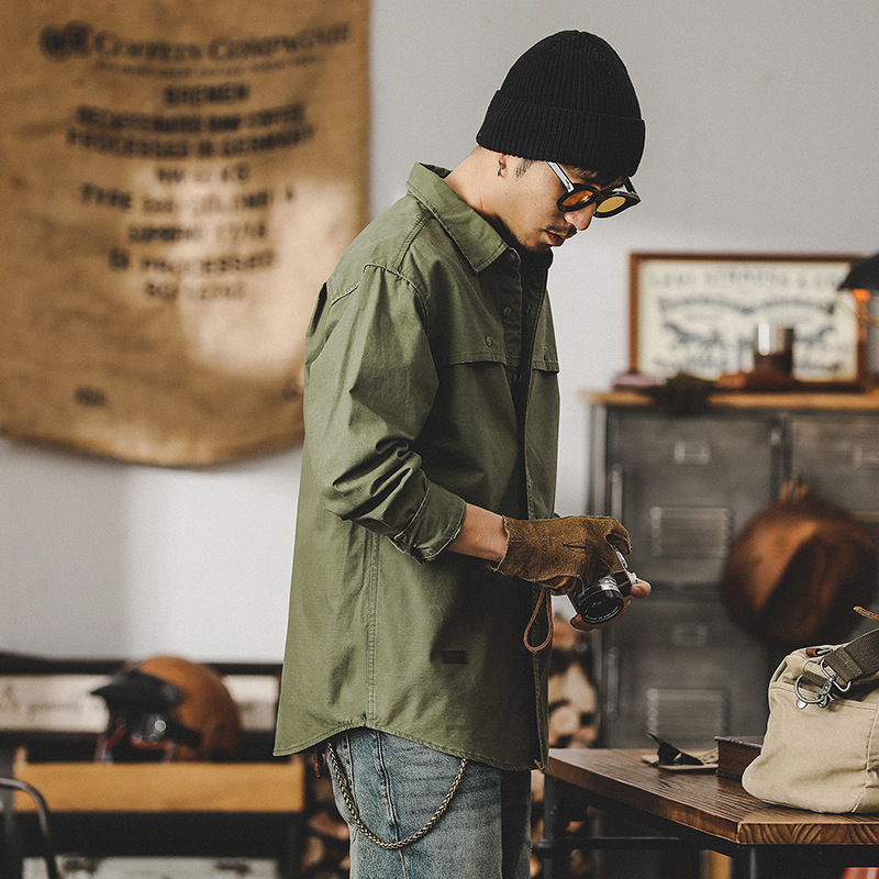 硬漢獵裝工裝襯衫男長袖美式重磅復古城市戶外通勤休閒襯衣外套男