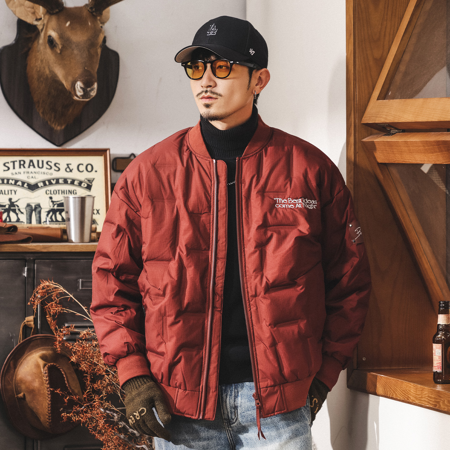 美式復古90鴨絨輕薄羽絨服男冬季保暖飛行夾克大碼壓花羽絨外套男