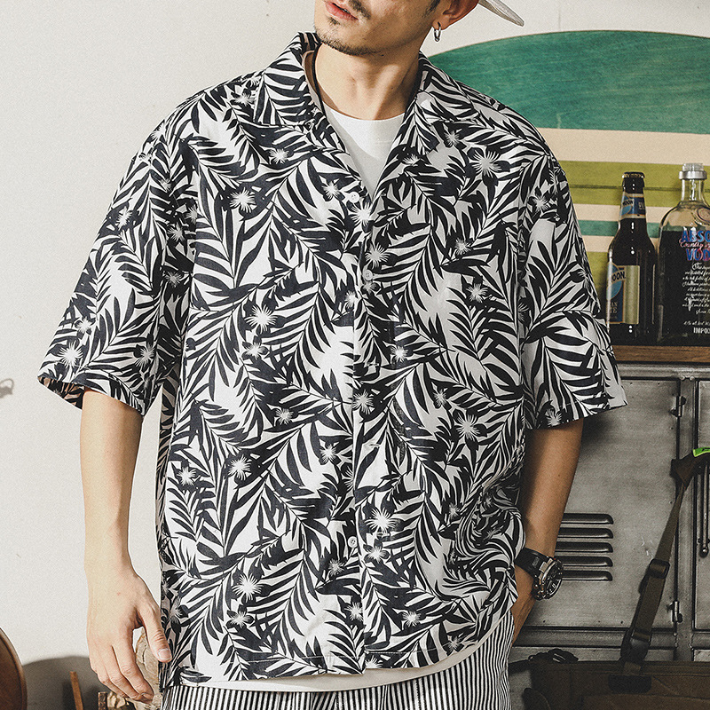 杰雷諾美式夏威夷經典復古短袖襯衫男夏季ins潮牌寬鬆休閒襯衣男