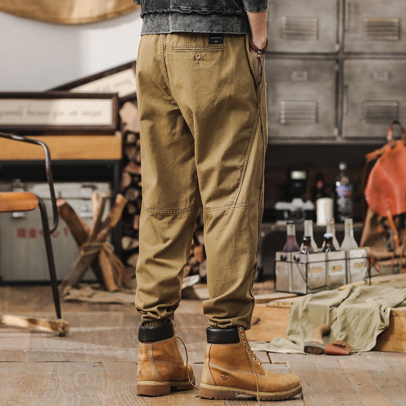 美式複古重磅工裝褲子男春秋款戶外通勤機能寬松束腳男士休閑長褲