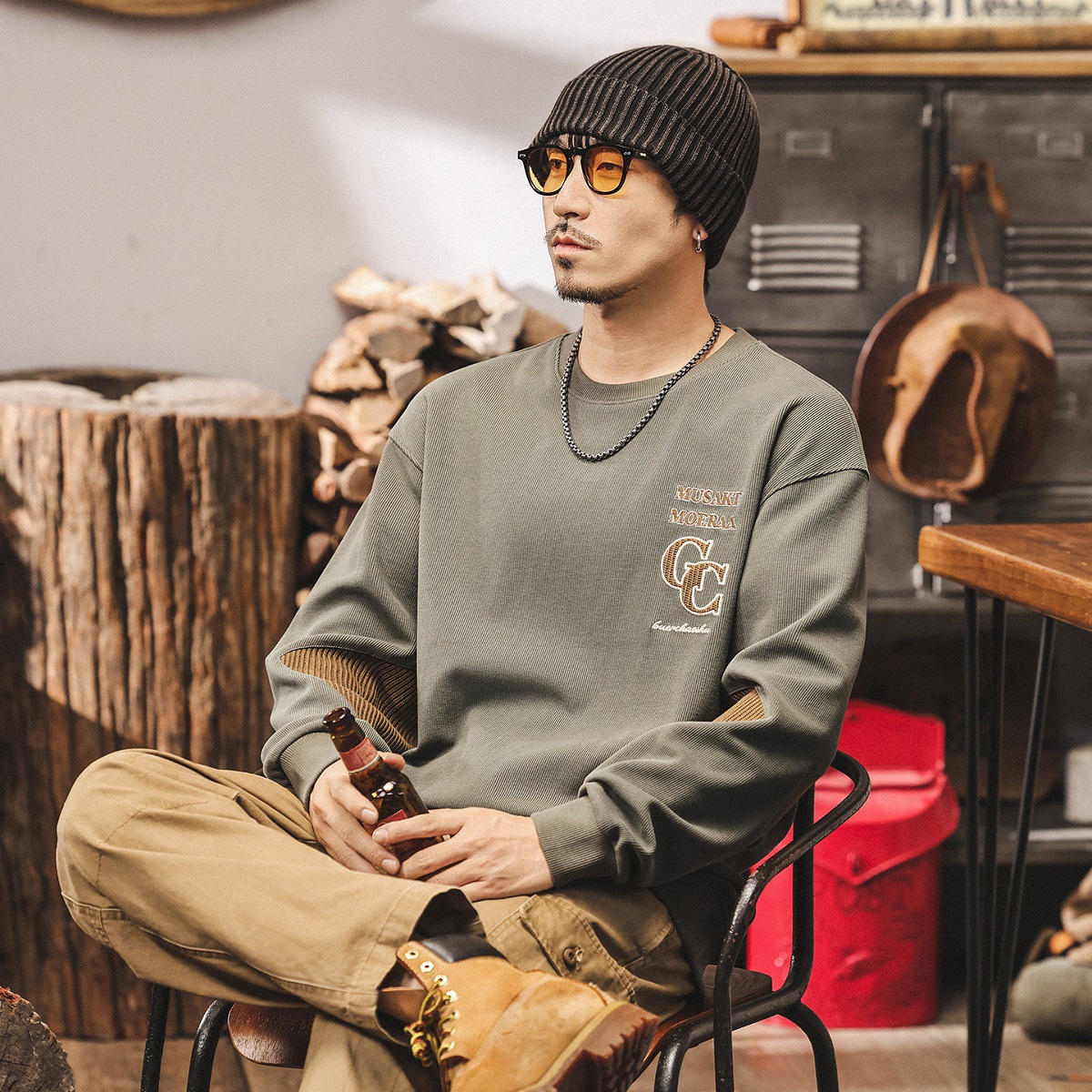 美式復古重磅拼接衛衣男春秋2025新款寬鬆大碼休閒秋季男士上衣潮