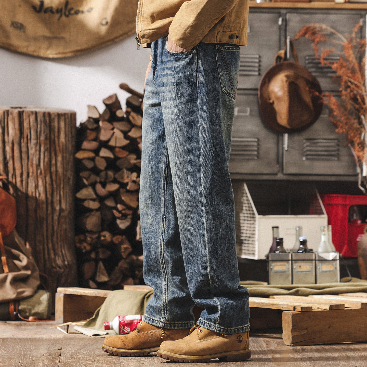 美式復古寬鬆牛仔褲男款直筒春季新款潮牌簡約藍色水洗休閒長褲子