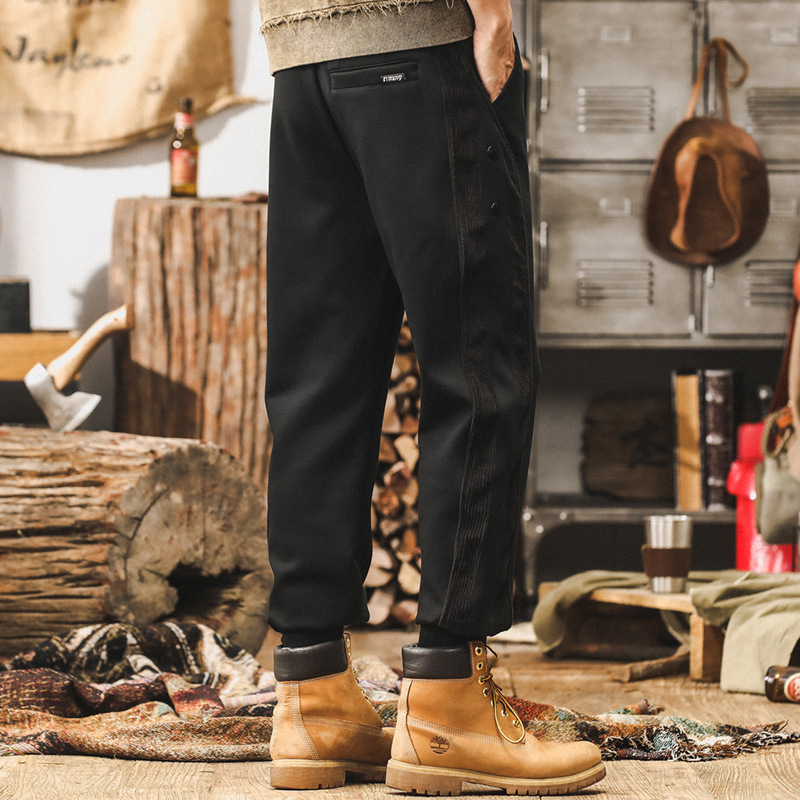 美式復古高級感太空棉拼接褲子男秋季2024新款潮牌束腳寬鬆休閒褲