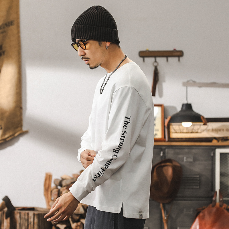 美式重磅T恤男長袖秋季2024新款潮牌寬鬆大碼簡約上衣男體恤