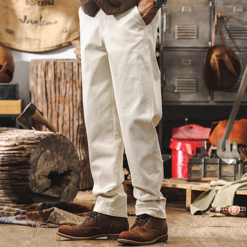 美式復古米白色工裝褲子男春季2025新款直筒長褲潮牌寬鬆休閒長褲