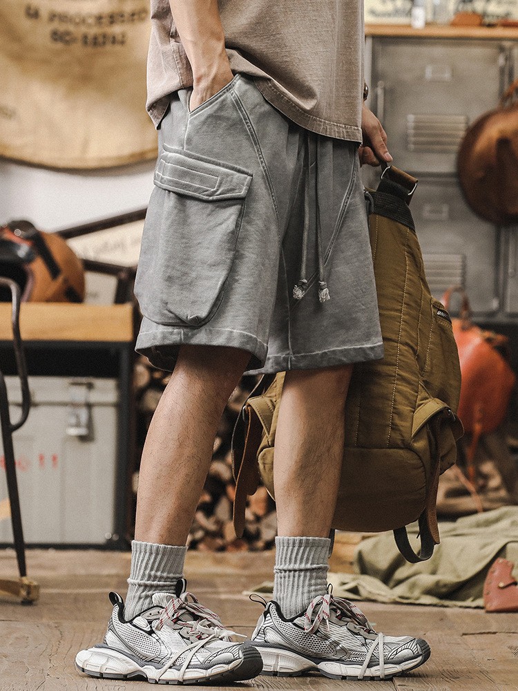美式重磅短褲男潮牌夏季2024新款寬鬆復古水洗休閒工裝五分褲男款