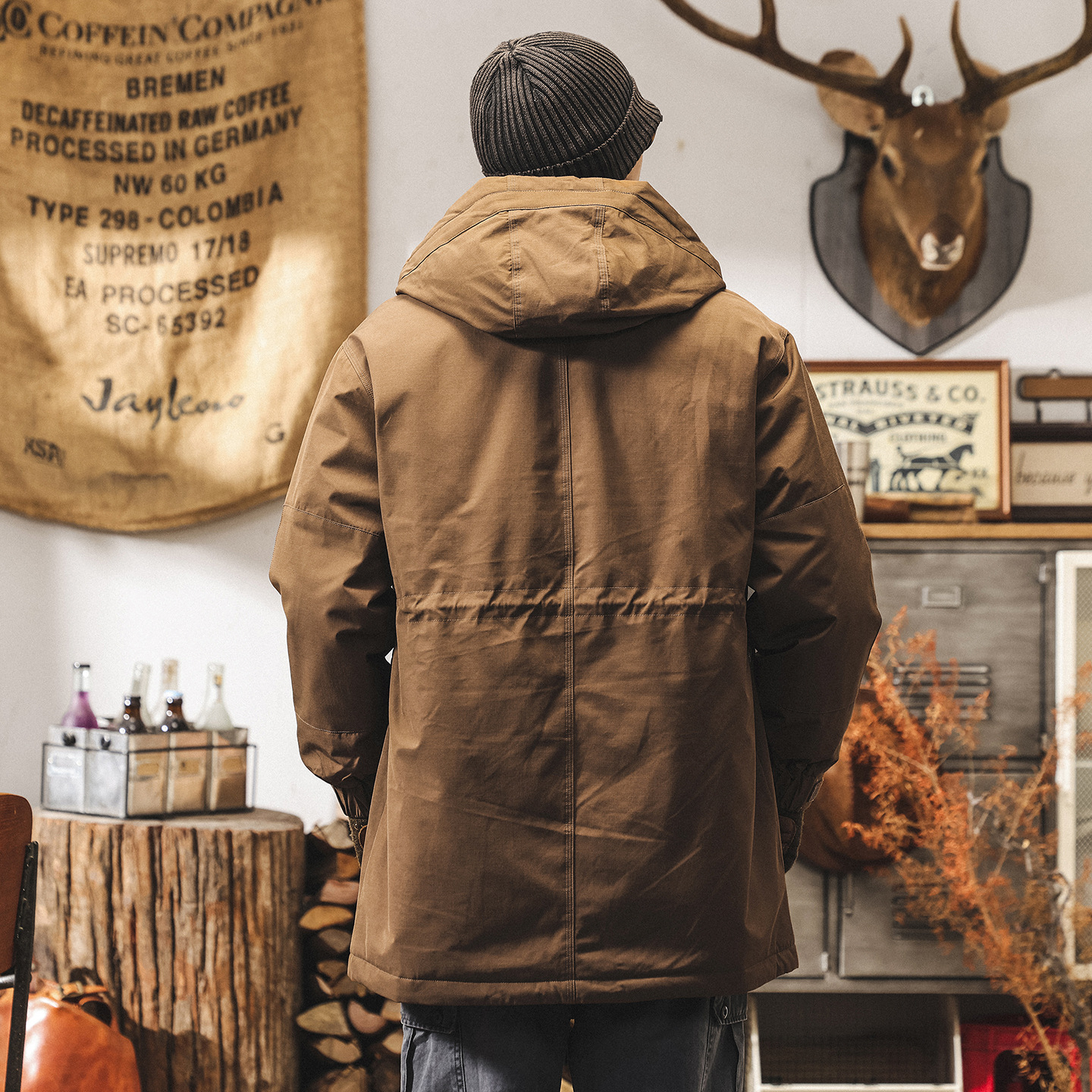 美式復古90%純白鴨絨工裝羽絨服男中長款冬季加厚抗寒保暖外套男