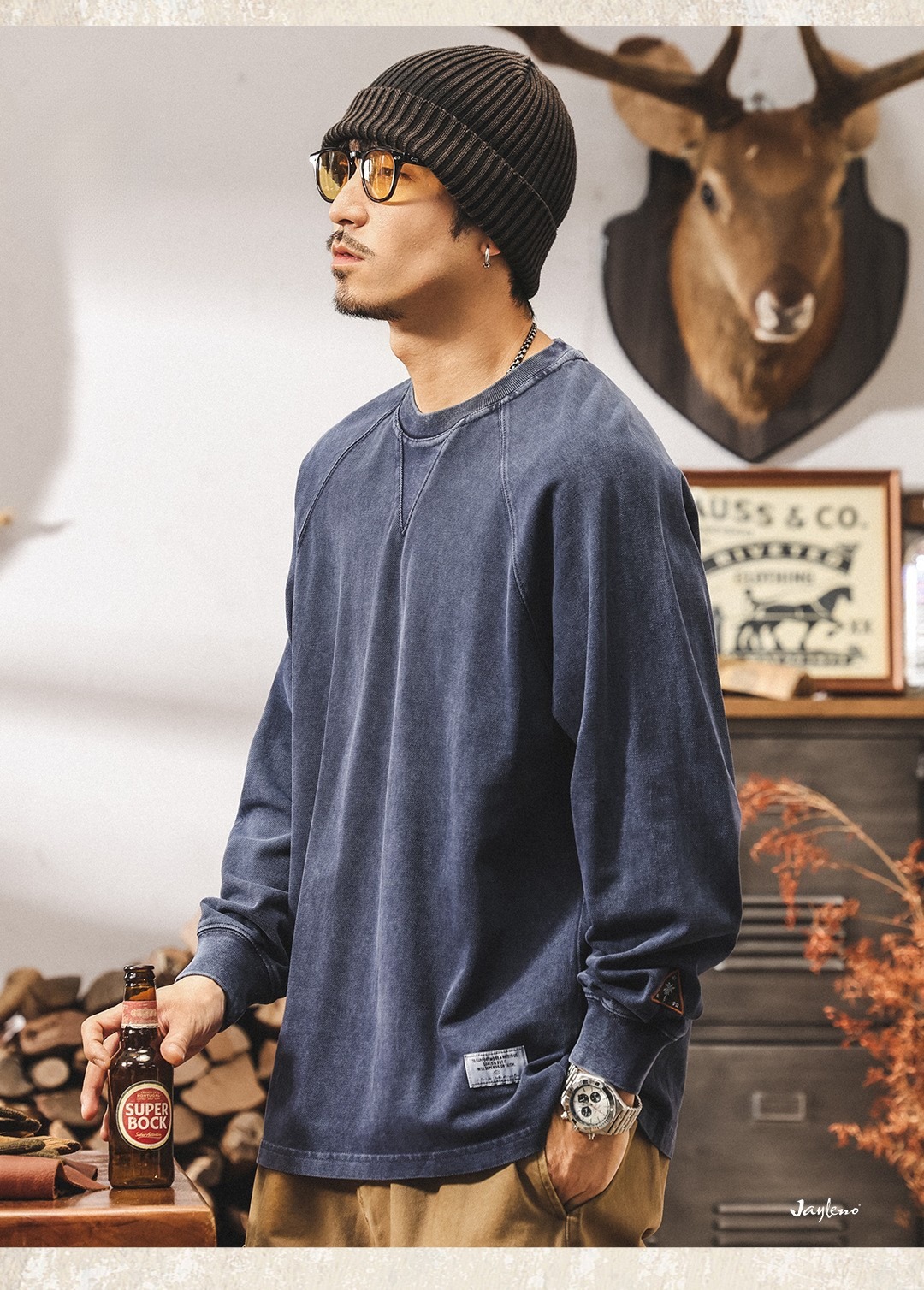 美式復古長袖t恤男2025新款潮牌男裝硬漢280g重磅寬鬆秋季上衣男T