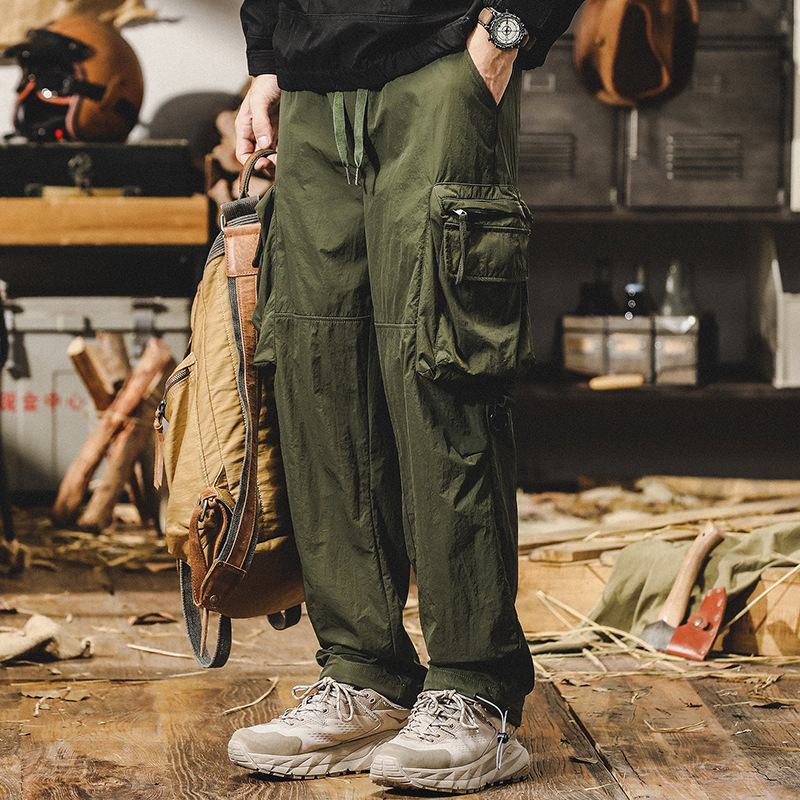 美式軍綠色工裝褲子男寬鬆直筒男士休閒褲山系速乾戶外機能衝鋒褲