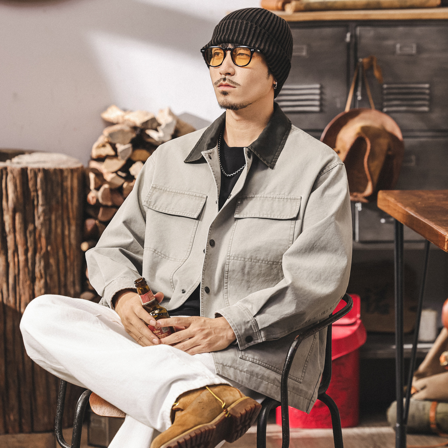 美式復古重磅工裝外套男春秋寬鬆潮牌男士硬漢休閒秋季教練夾克潮