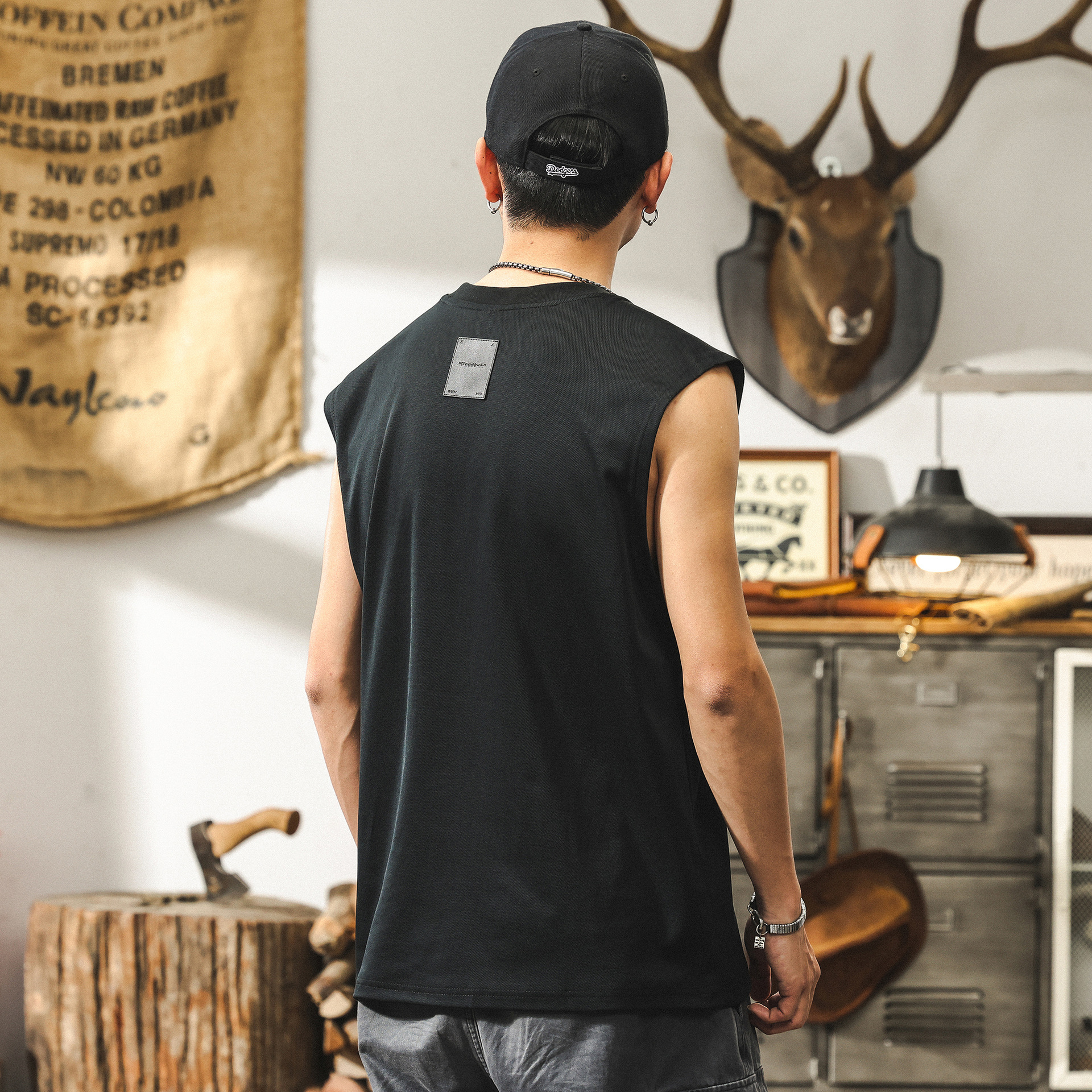 冰絲網眼運動休閒健身背心男款夏季潮牌寬鬆無袖T恤男裝坎肩上衣