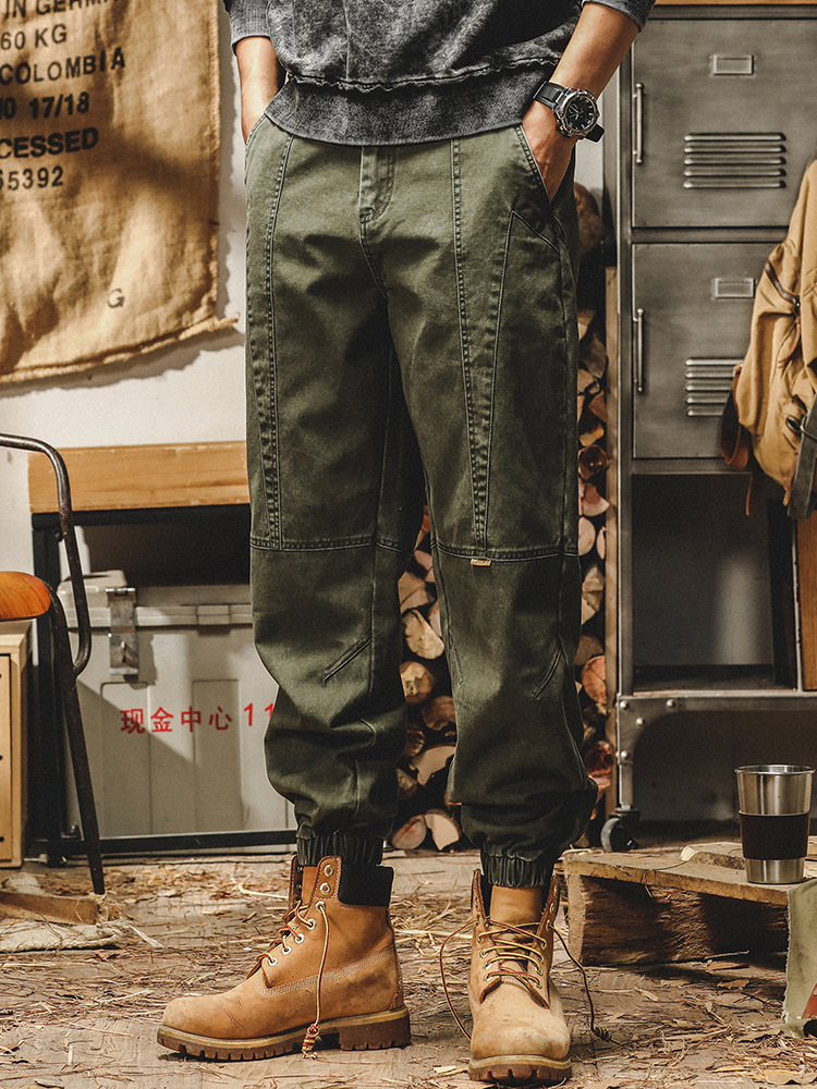 美式重磅復古工裝褲男2024春秋新款寬鬆直筒束口褲潮牌男士休閒褲