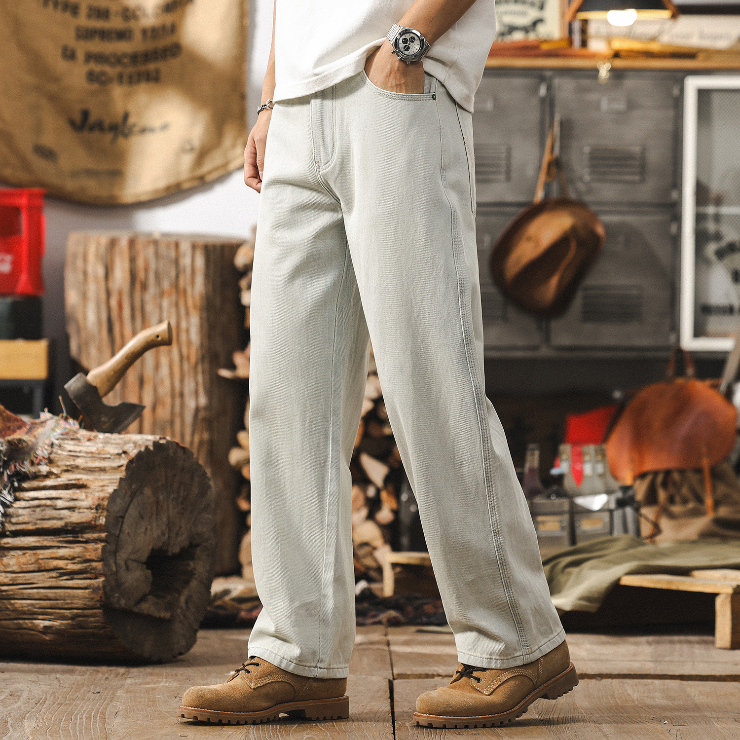 美式復古淺色牛仔褲男直筒夏季2025新款潮牌褲子男寬鬆休閒長褲子