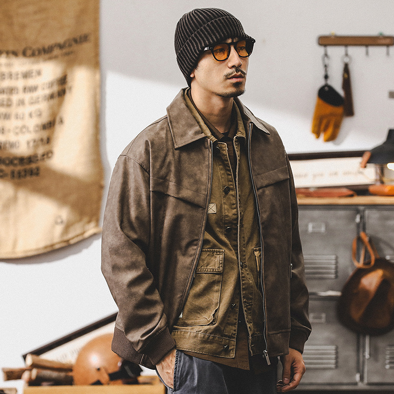 杰雷諾美式復古皮衣外套男秋季寬鬆機車服潮牌硬漢痞帥工裝皮夾克