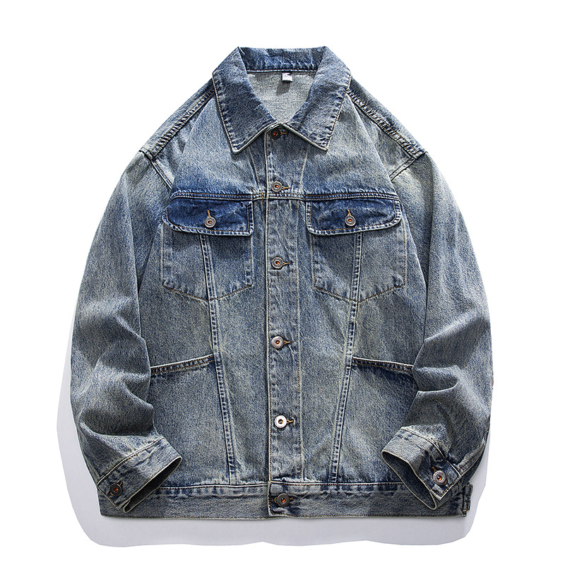 美式重磅賽洛紡牛仔外套男春季潮牌經典復古納米水洗休閒工裝夾克