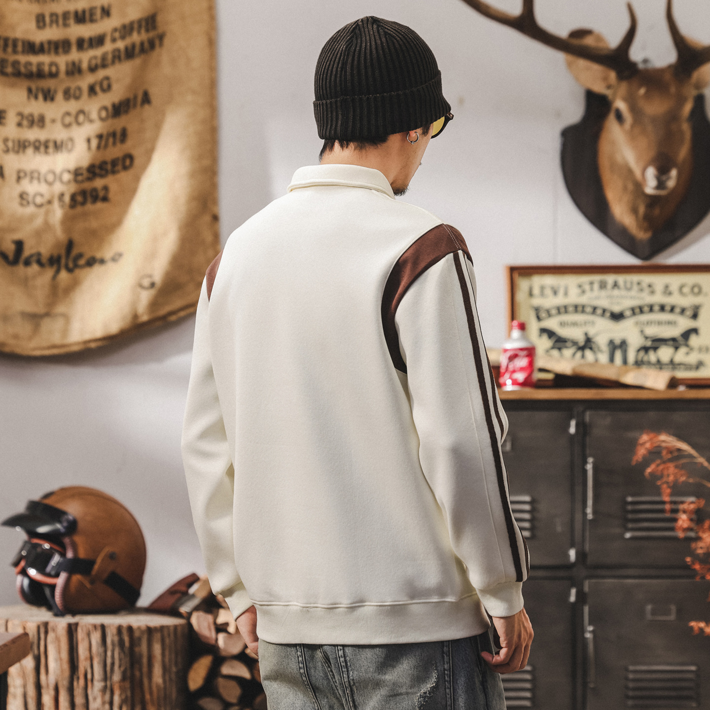 美式復古Polo領衛衣男春秋2025新款潮牌撞色拼接寬鬆休閒男士上衣