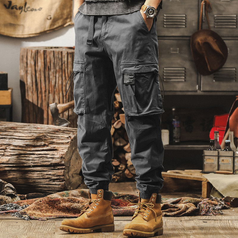 傑雷諾美式復古春季工裝褲子男寬鬆束腳潮牌春秋款水洗男士休閒褲