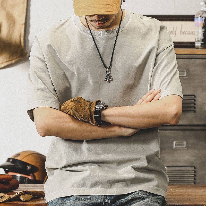 杰雷諾美式復古短袖T恤男圓領體恤男士夏季純色打底衫內搭上衣潮T