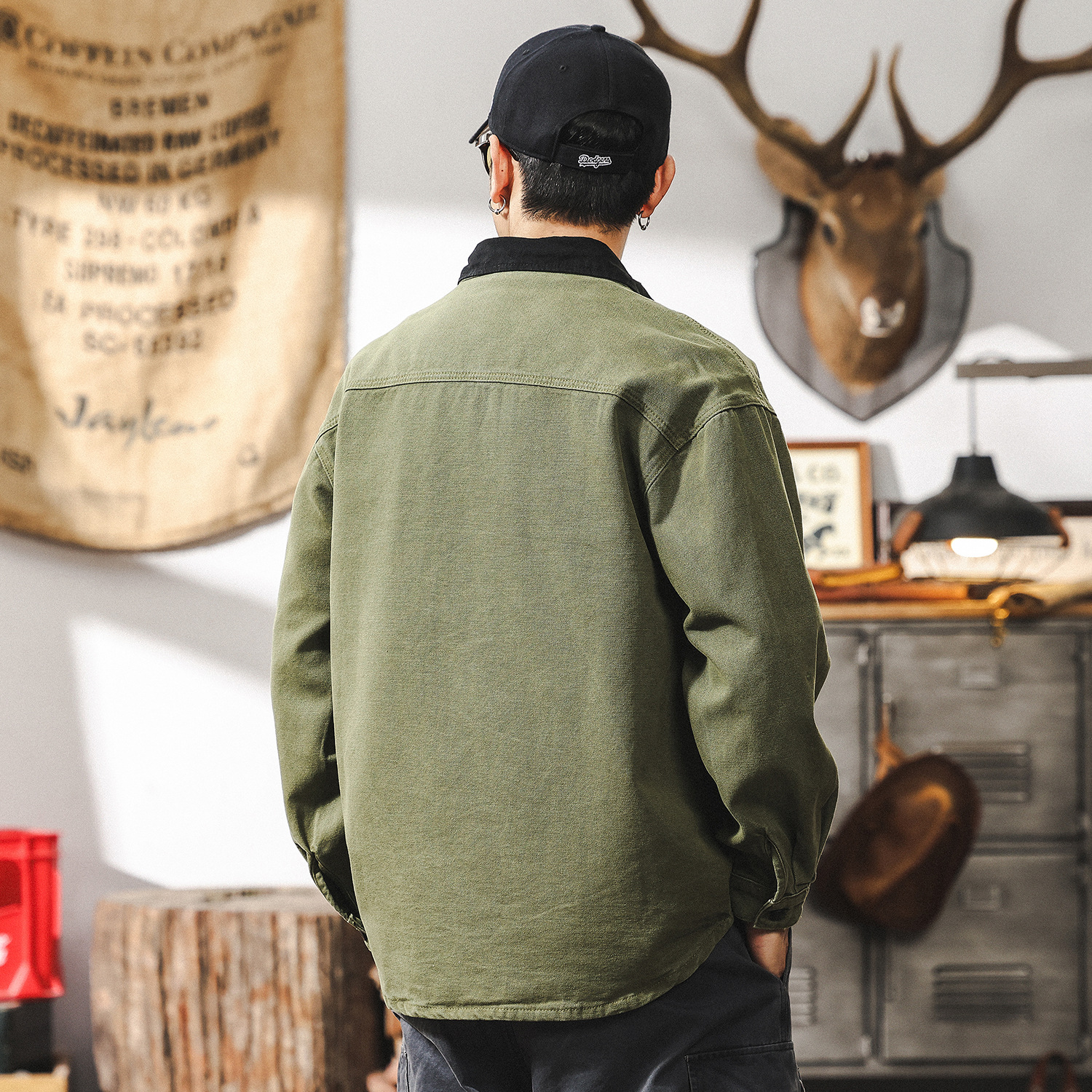 美式復古工裝襯衫男長袖秋季新款戶外獵裝潮牌寬鬆襯衣外套男春秋