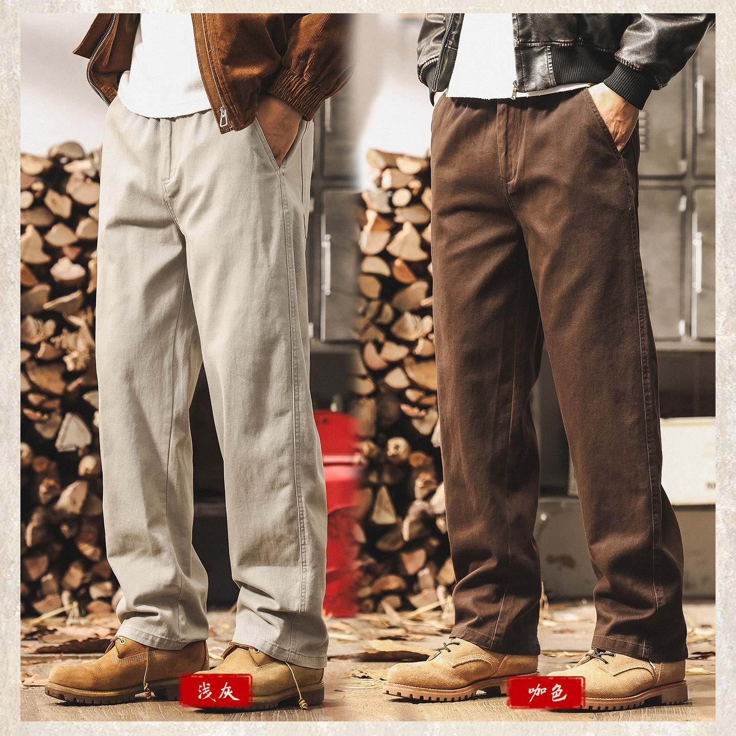 美式復古淺灰色工裝褲子男士秋季2025新款潮牌長褲寬鬆直筒休閒褲