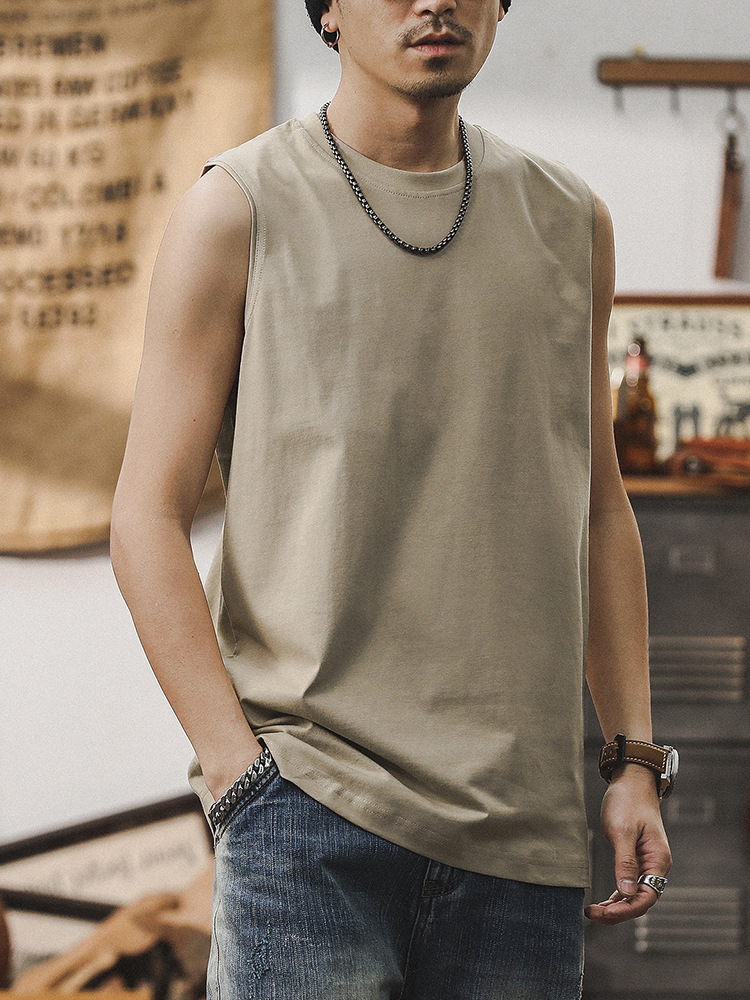 260g重磅純色基礎款運動健身背心男夏季美式簡約大碼無袖T恤