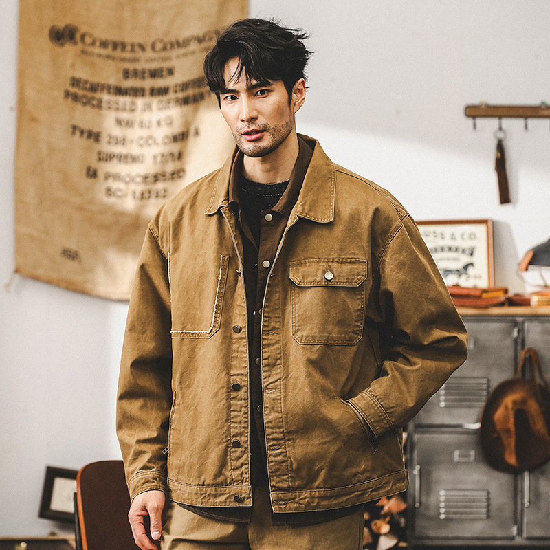 美式重磅複古工裝夾克男春秋款潮牌多口袋寬松休閑硬漢秋季外套男