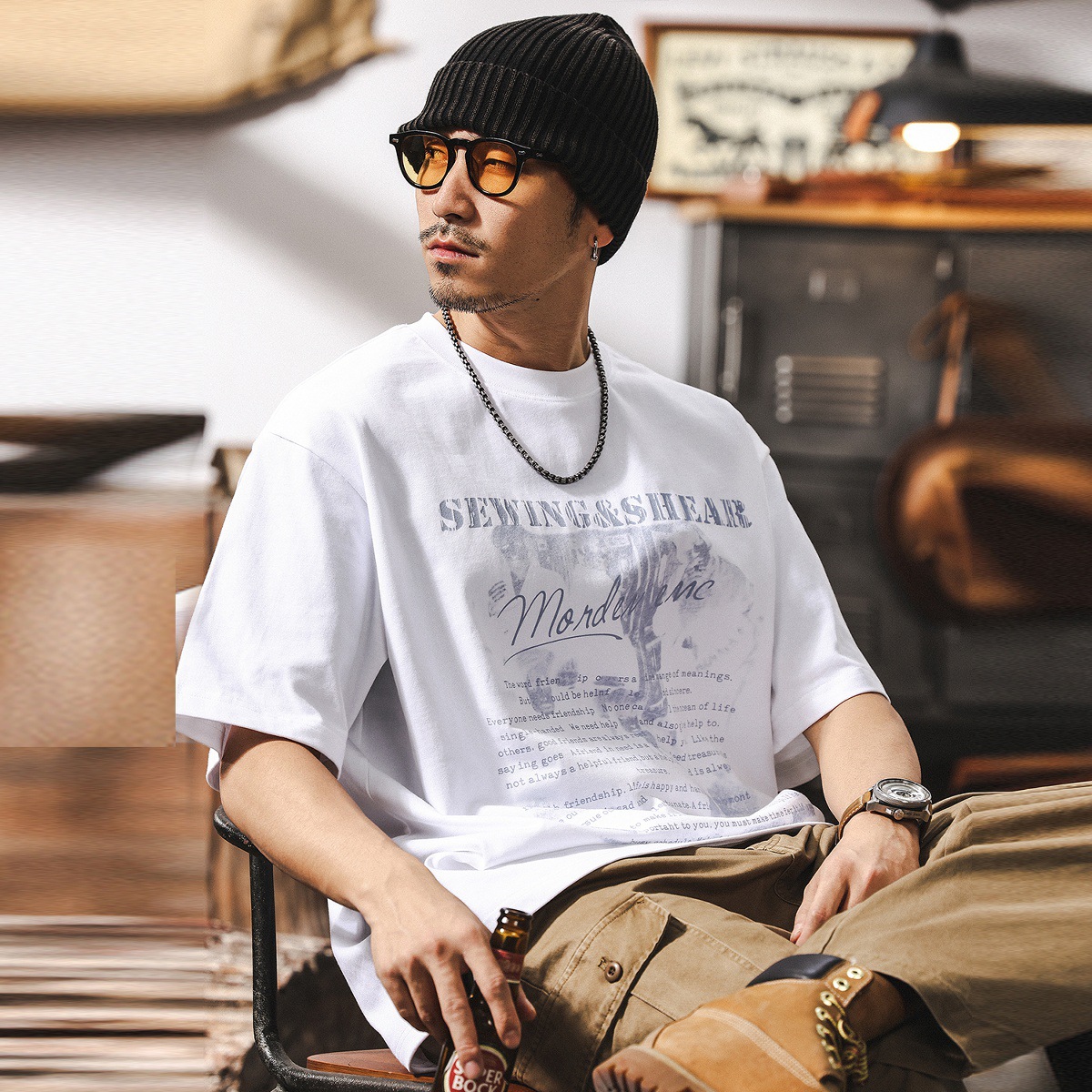 美式復古字母印花夏季短袖男T恤2025新款潮牌寬鬆休閒上衣男T潮流