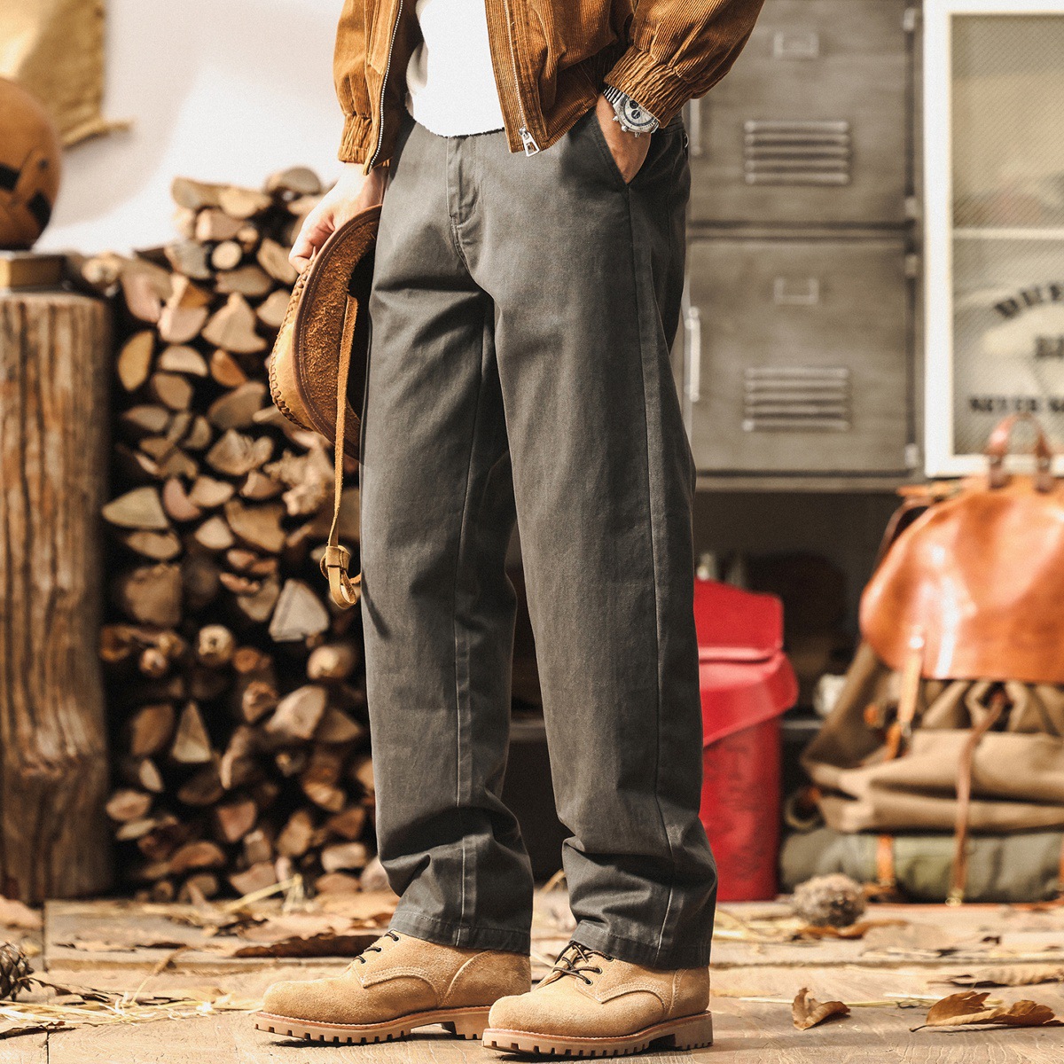 美式復古秋季工裝褲子男士2025新款卡其色休閒褲男寬鬆直筒男褲子