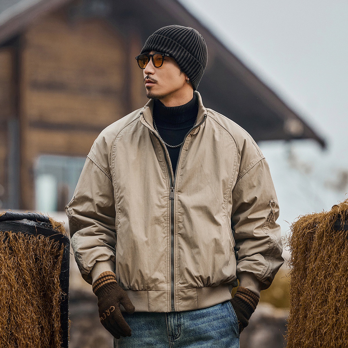 美式復古90白鴨絨蓬鬆工裝羽絨服男款冬季加厚保暖寬鬆飛行員外套