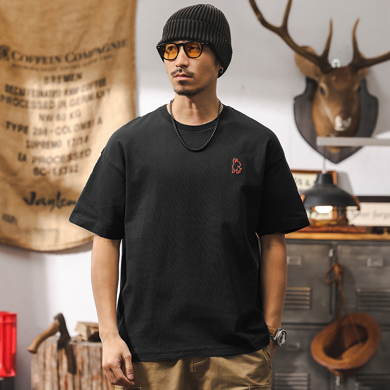 美式復古250g重磅T恤男短袖2025夏季新款潮流百搭T恤男士休閒上衣