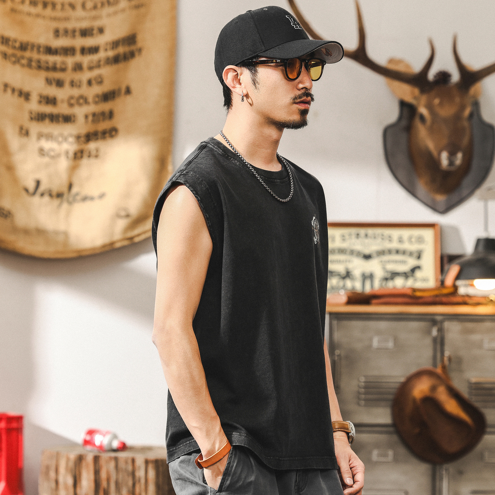 美式260g重磅運動健身背心男款潮牌夏季寬鬆上衣透氣無袖男士T恤