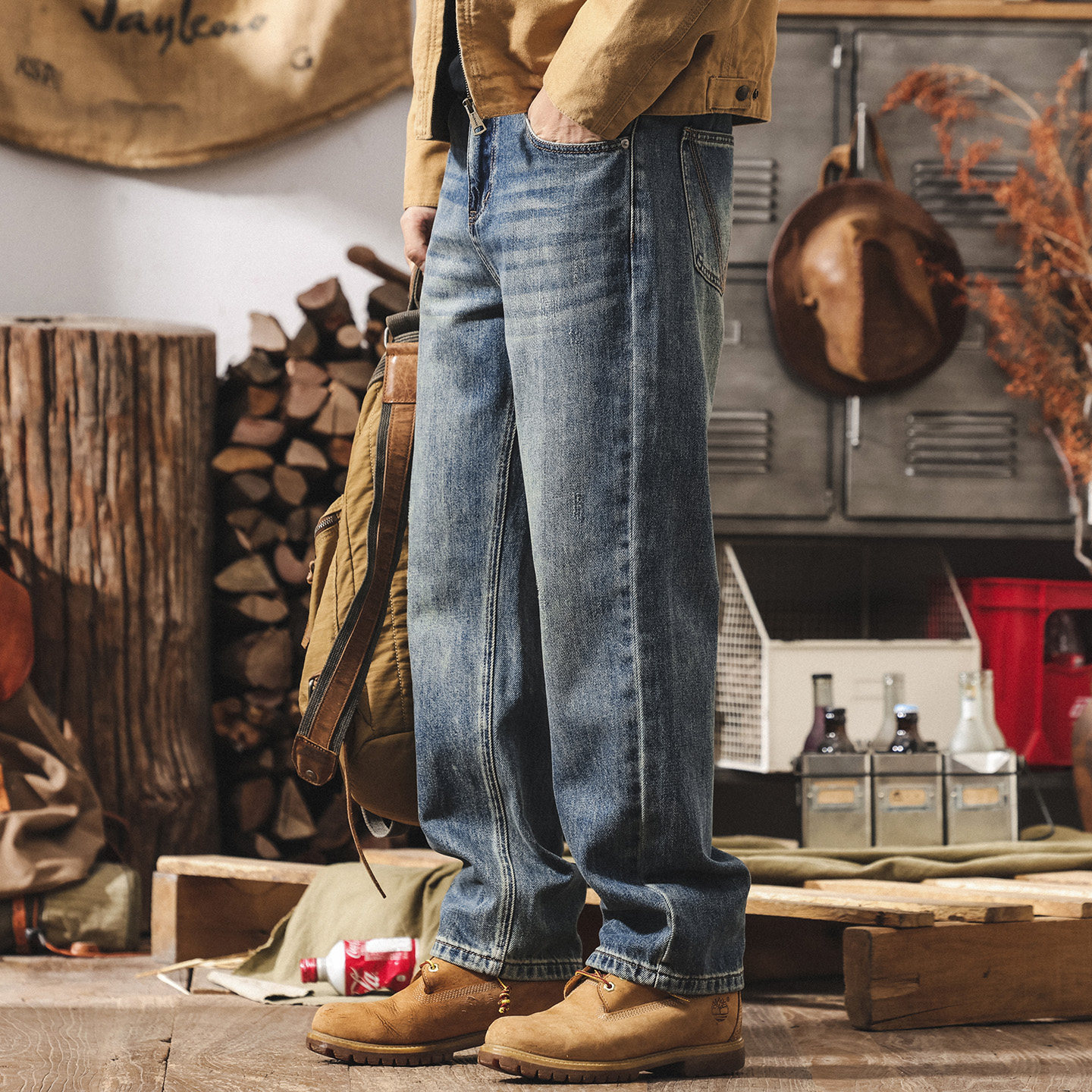 美式復古寬鬆牛仔褲男款直筒春季新款潮牌簡約藍色水洗休閒長褲子