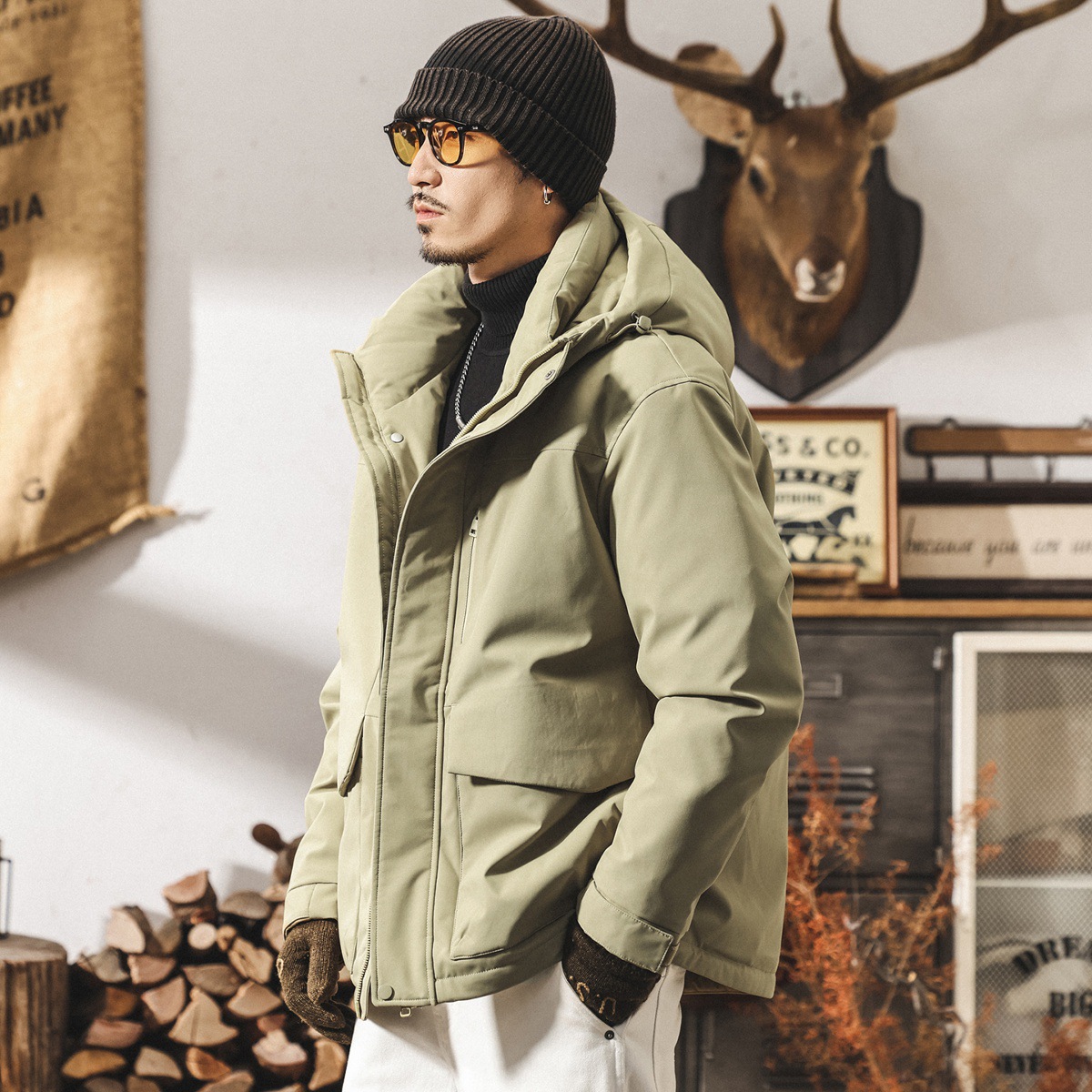 美式復古90鴨絨工裝羽絨服男連帽保暖抗寒防風派克服男士冬季外套