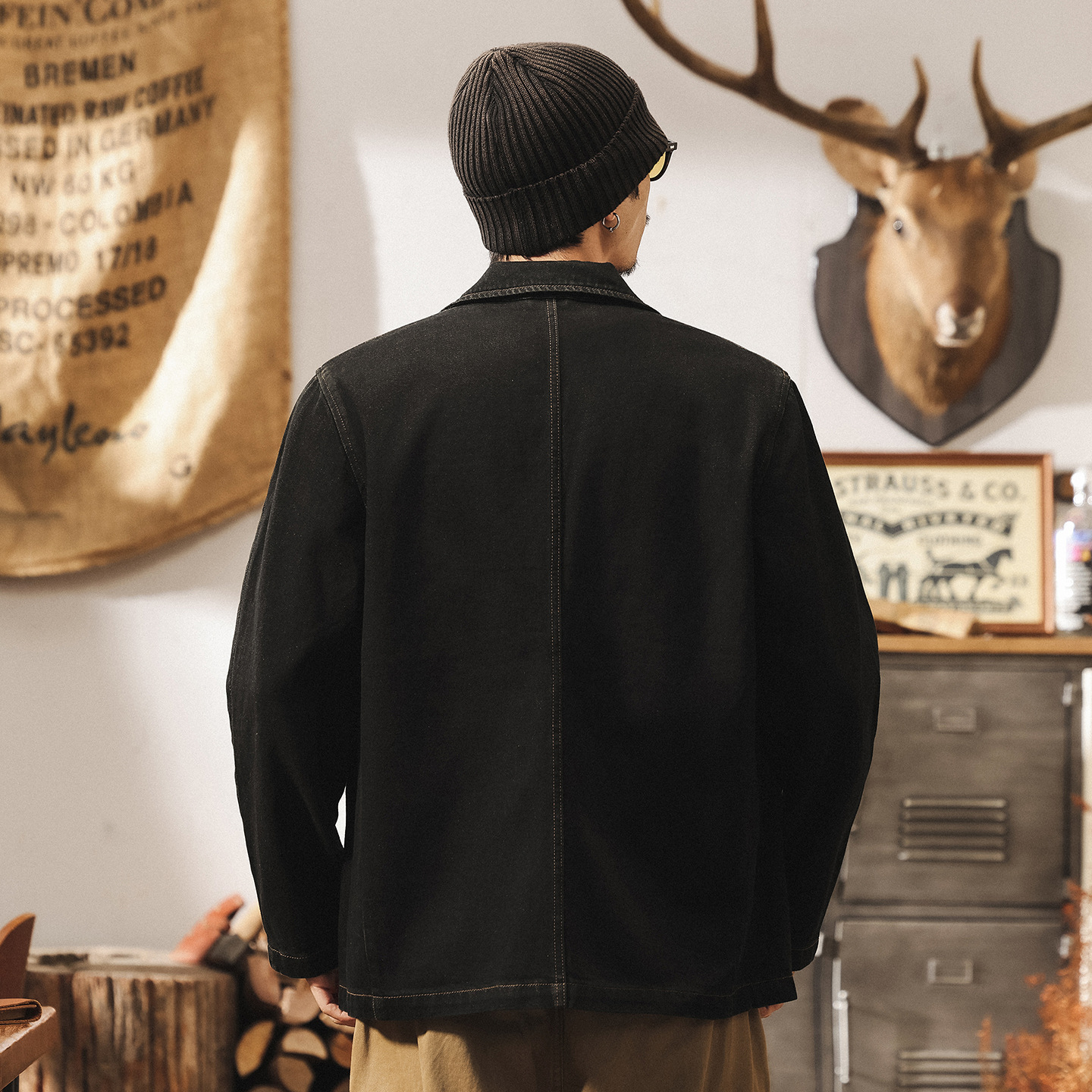 美式復古休閒牛仔外套男春秋2025新款輕熟雅痞西裝男工裝夾克西服