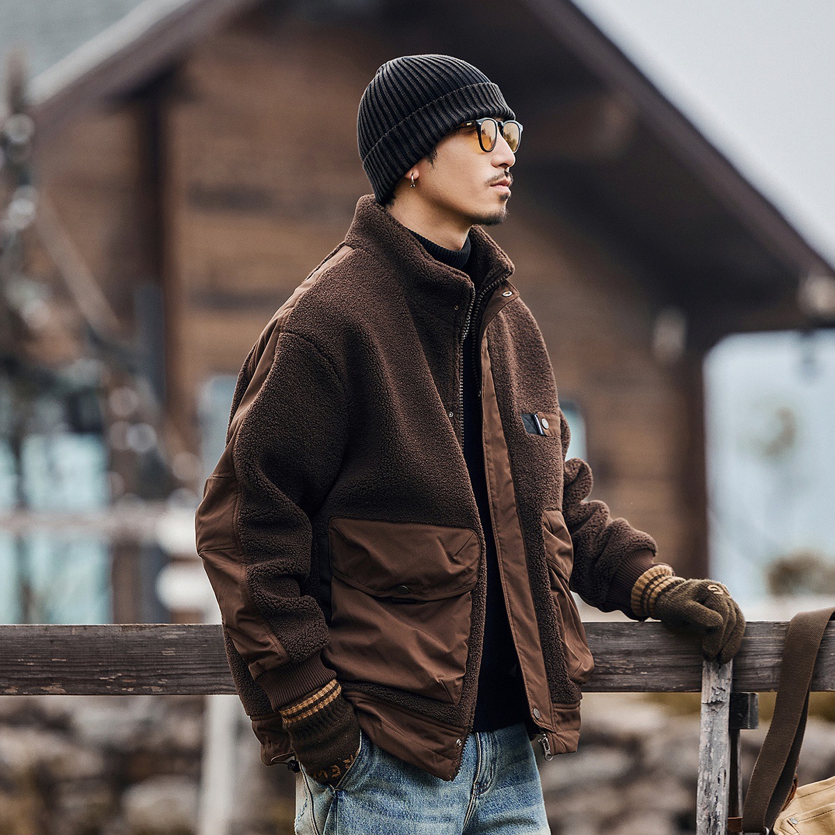 美式復古加厚羊羔絨棉衣外套男士棉服冬季加厚潮牌保暖搖粒絨棉襖