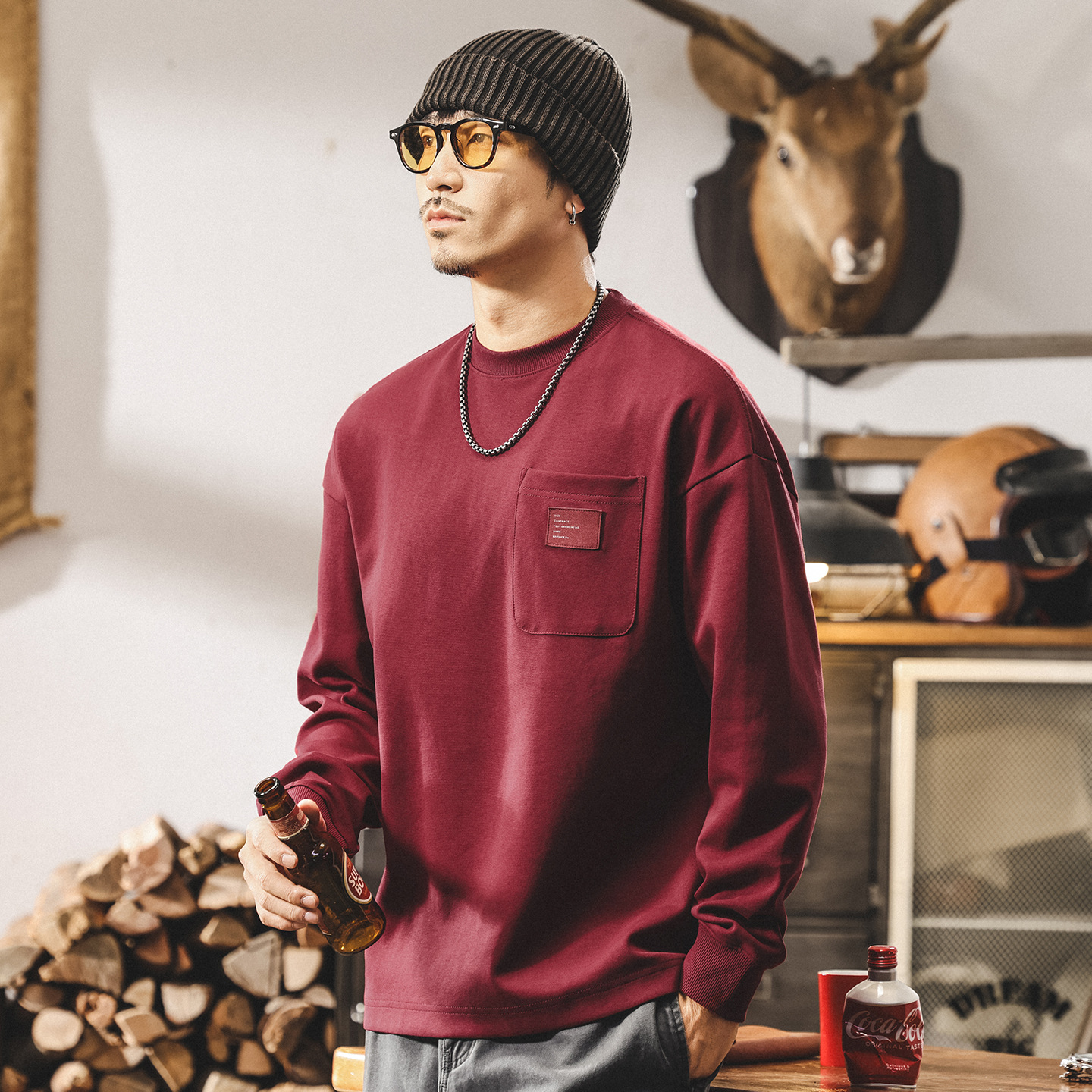 美式復古重磅衛衣男春秋2025新款長袖t恤男秋季寬鬆大碼潮流上衣T