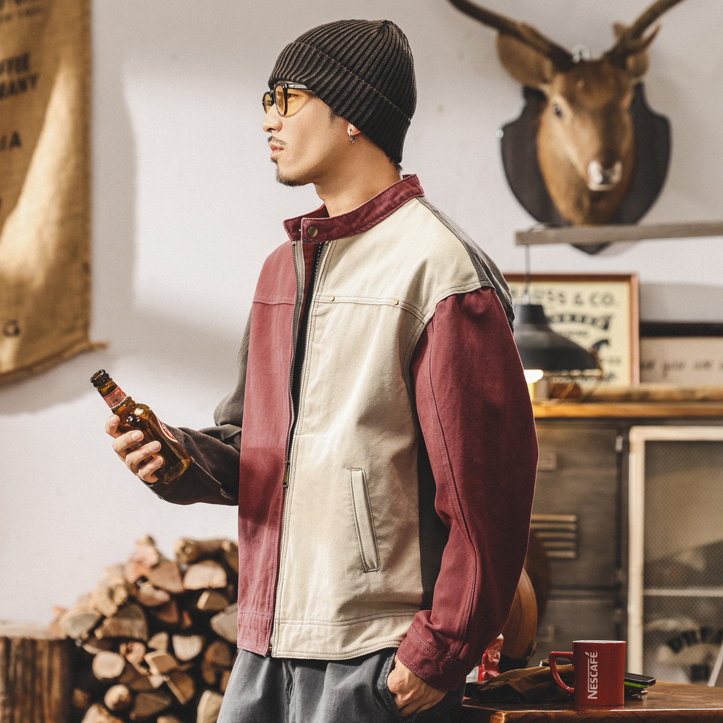 美式重磅復古工裝夾克男秋季寬鬆潮牌機車重工哈靈頓外套男秋春款