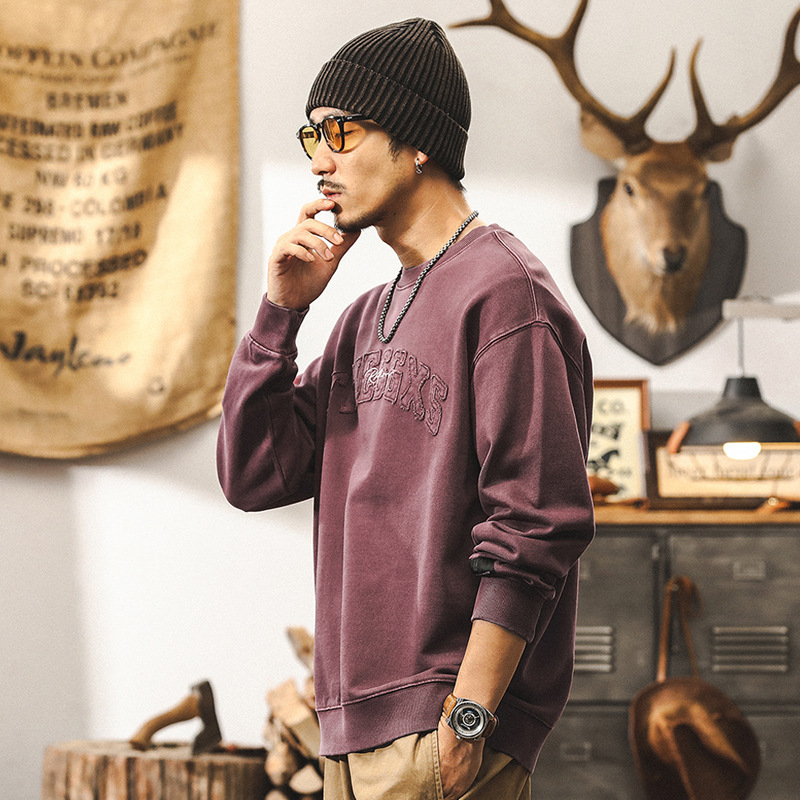 杰雷諾380g重磅紫色衛衣男秋季美式經典復古水洗上衣寬鬆痞帥男裝