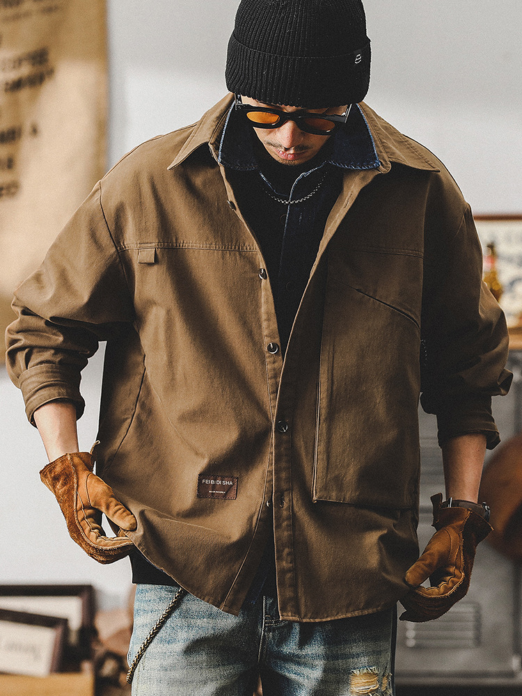 美式復古工裝襯衫男款長袖秋季潮牌戶外寬鬆夾克男士休閒外套春秋