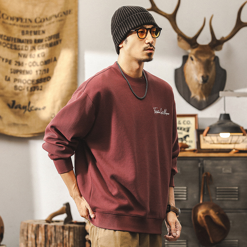 美式復古360g重磅斜紋肌理感衛衣男秋季潮牌寬鬆簡約帥氣刺繡上衣
