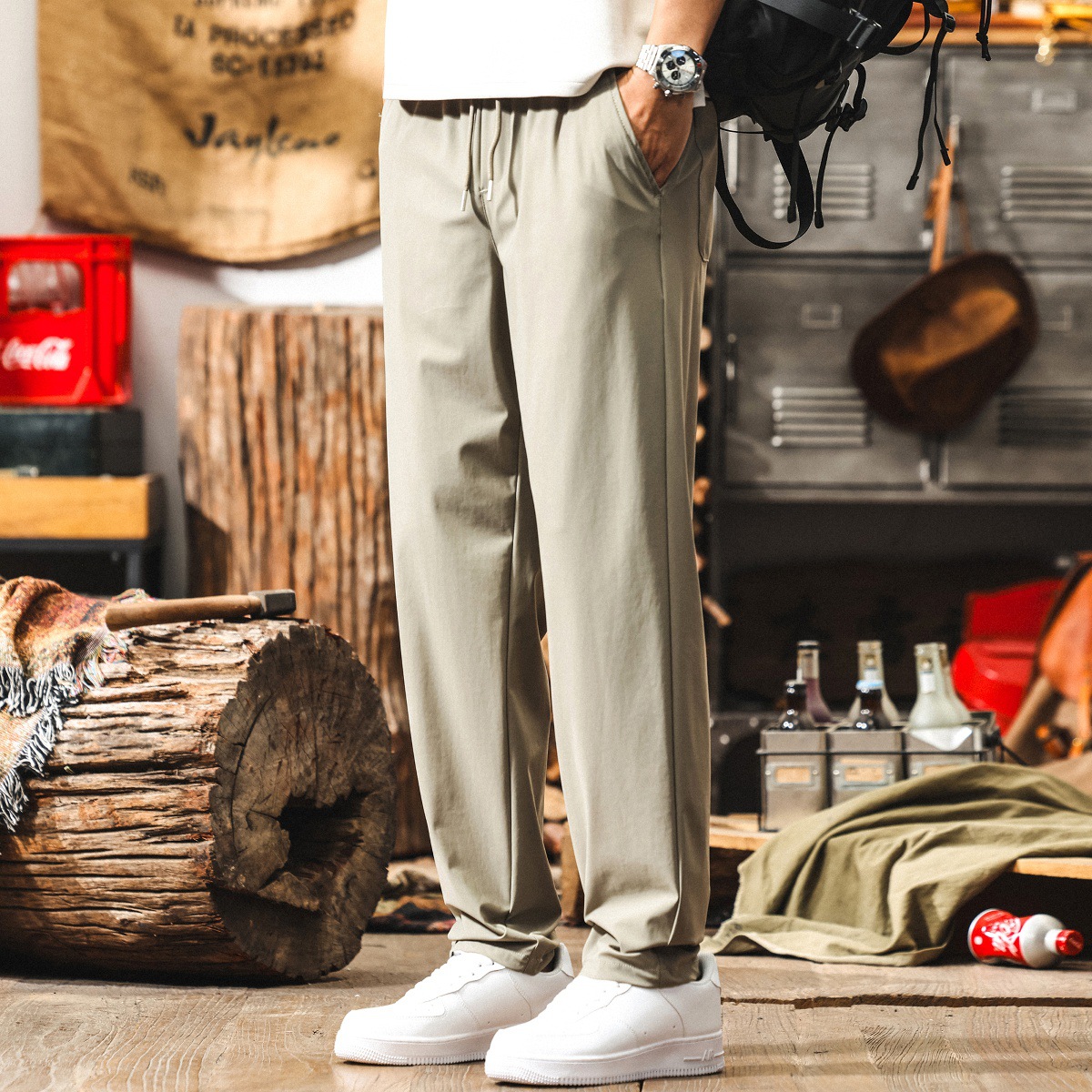 夏季薄款涼感休閒褲男2025新款冰絲褲子男寬鬆直筒戶外速乾運動褲