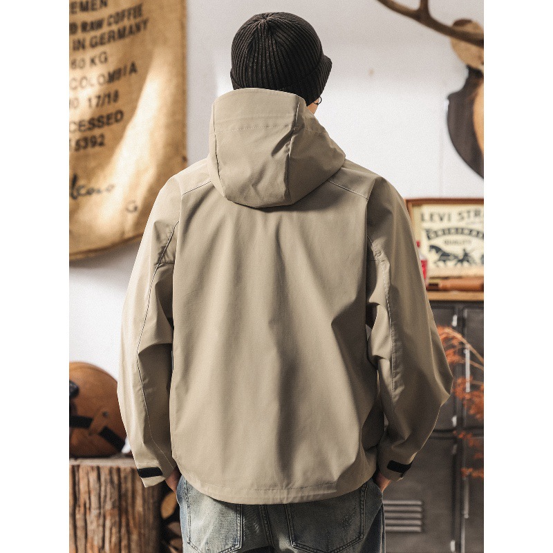 美式復古山系戶外壓膠防水衝鋒衣外套男春秋新款徒步登山工裝夾克