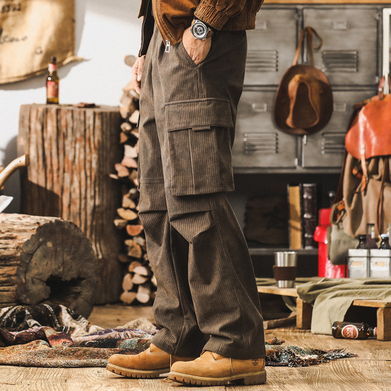 美式復古燈芯絨工裝褲子男秋冬款潮牌寬鬆闊腿褲男冬季男士休閒褲