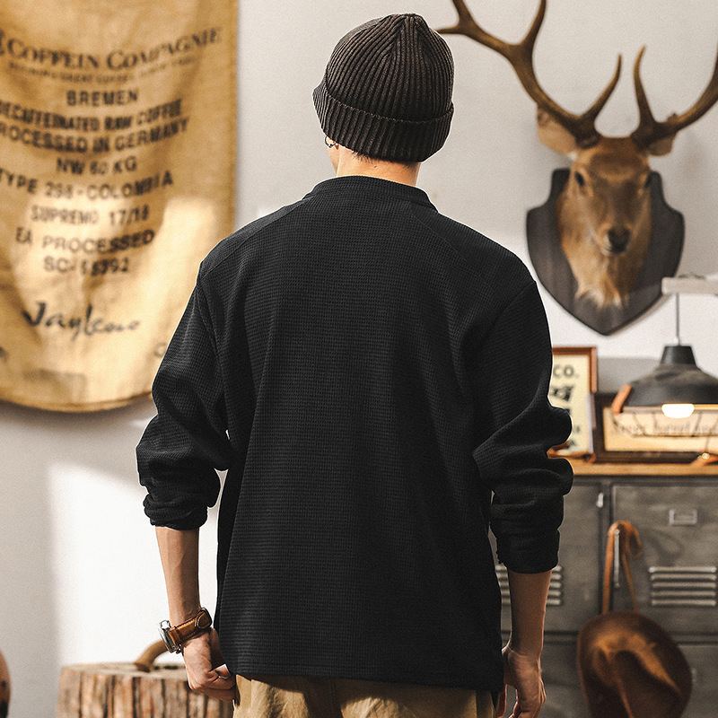 美式復古歐棉絨400g重磅衛衣男春秋長袖T恤男秋季半拉鍊寬鬆上衣