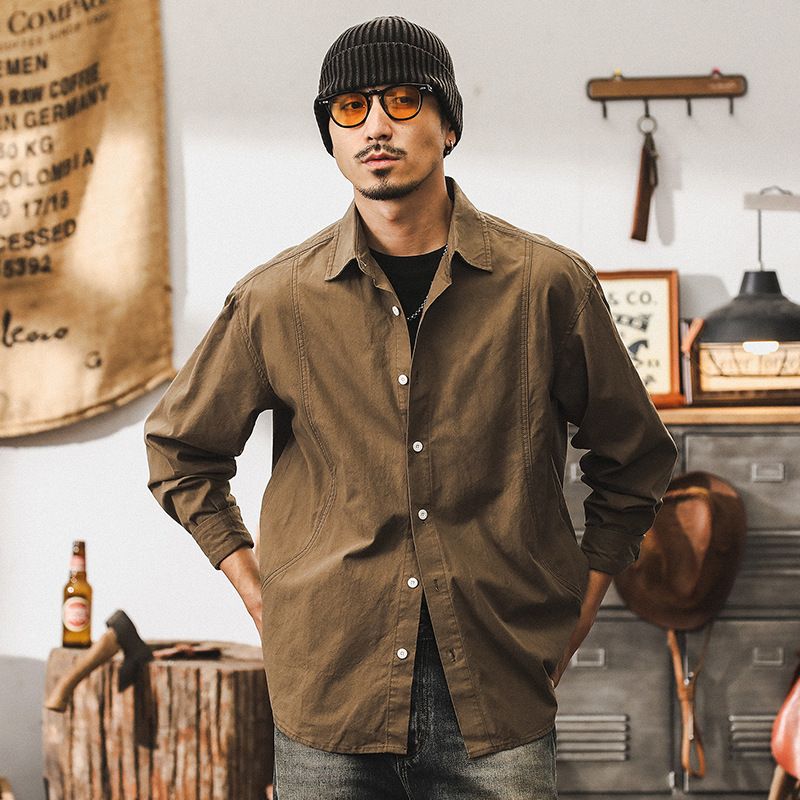 美式復古工裝襯衫男士長袖秋季2024新款帥氣潮流襯衣外套男春秋款